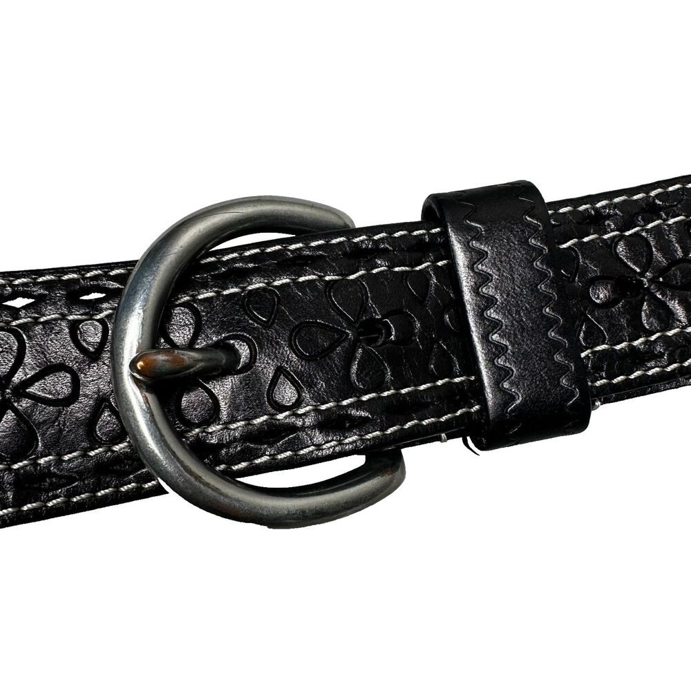 Lauren Ralph Lauren Black Genuine Leather Floral Cutout Belt M Western Boho